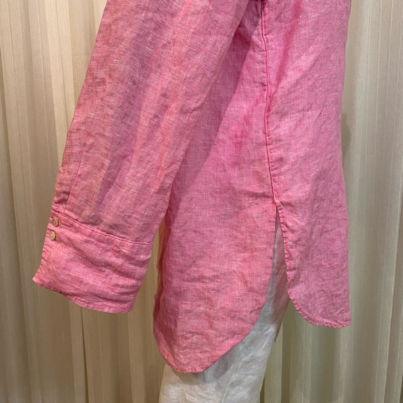 Lilly Pulitzer Linen Deanna Popover Blouse Pink Sunset Hi-Low Shirt Tail Size 12 - Picture 14 of 15